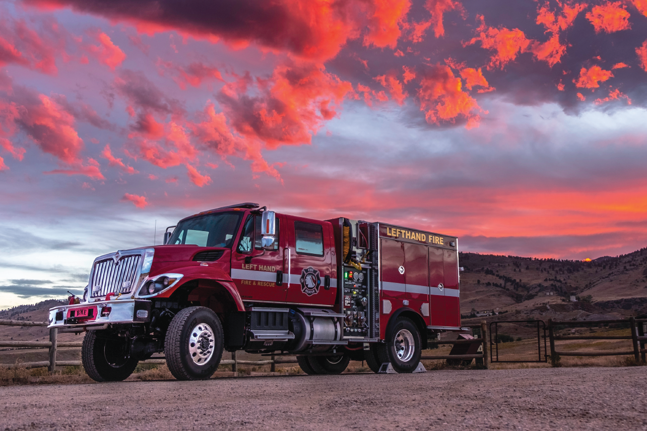 Model 34 Lefthand Fire Truck outside at sunset