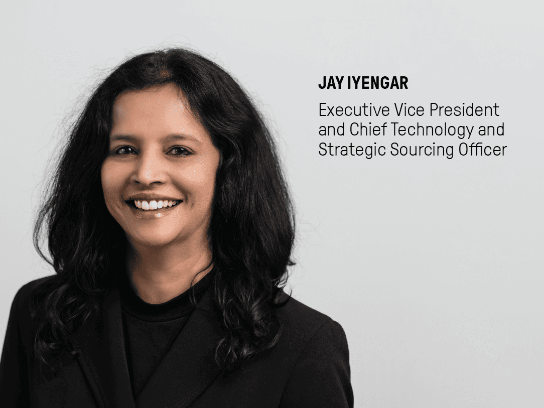 Executive Vice President and Chief Technology and Strategic Sourcing Officer, Jay Iyengar, on a grey background